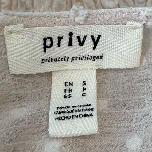 Privy Cropped Lace Blouse Cream Sheer Swiss Dots V-Neck Smocked Long Sleeve S - Picture 6 of 8